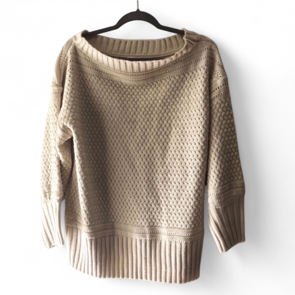PROMESA CHUNKY CREAM LONG SLEEVE COZY NEUTRAL SWEATER  SIZE SMALL MEDIUM STRETCH